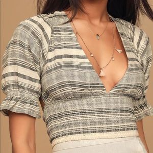 LAST CHANCE Minkpink Kimberly Grey Striped Crop Top